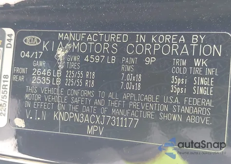 2018 Kia Sportage Ex z USA, uszkodzony, nr VIN KNDPN3ACXJ7311177